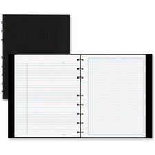 Blueline NotePro Ruled Notebook - Julian Dates - Daily - 7:00 AM to 8:00 PM - Half-hourly - 7 5/8" x 9 1/2" Sheet Size - Twin Wire - White - Paper - Black Cover - Micro Perforated, Index Sheet, Tabbed, Pocket, Hard Cover - 1 Each