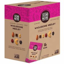 Office Snax Wholesome Medley Trail Mix - Low Sodium Snack Pack - 1.50 oz - 16/Box - Snacks