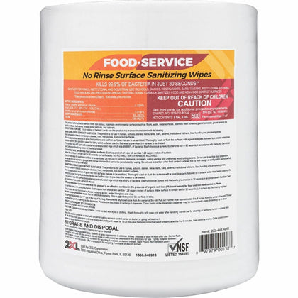 2XL Foodservice Sanitizing Wipes: 6x8 White Roll - 500 Count - Cleaning Wipes