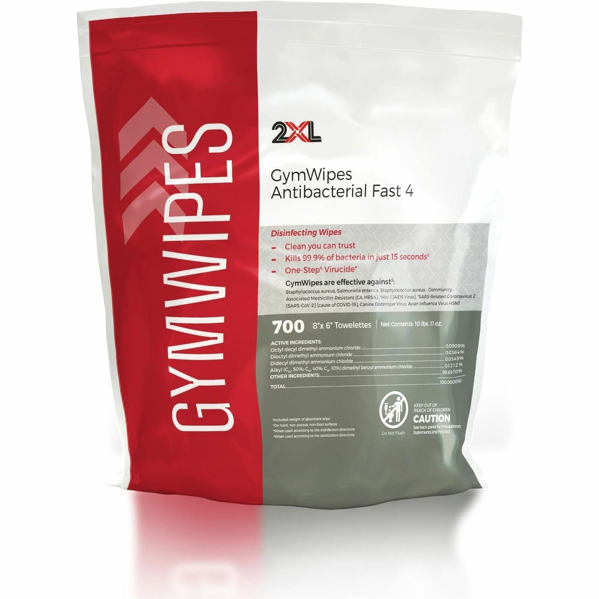 2XL GymWipes Antibacterial Towelettes Refill - Multi-Surface Disinfectant - 700/Bag - 4/Carton - Cleaning Wipes