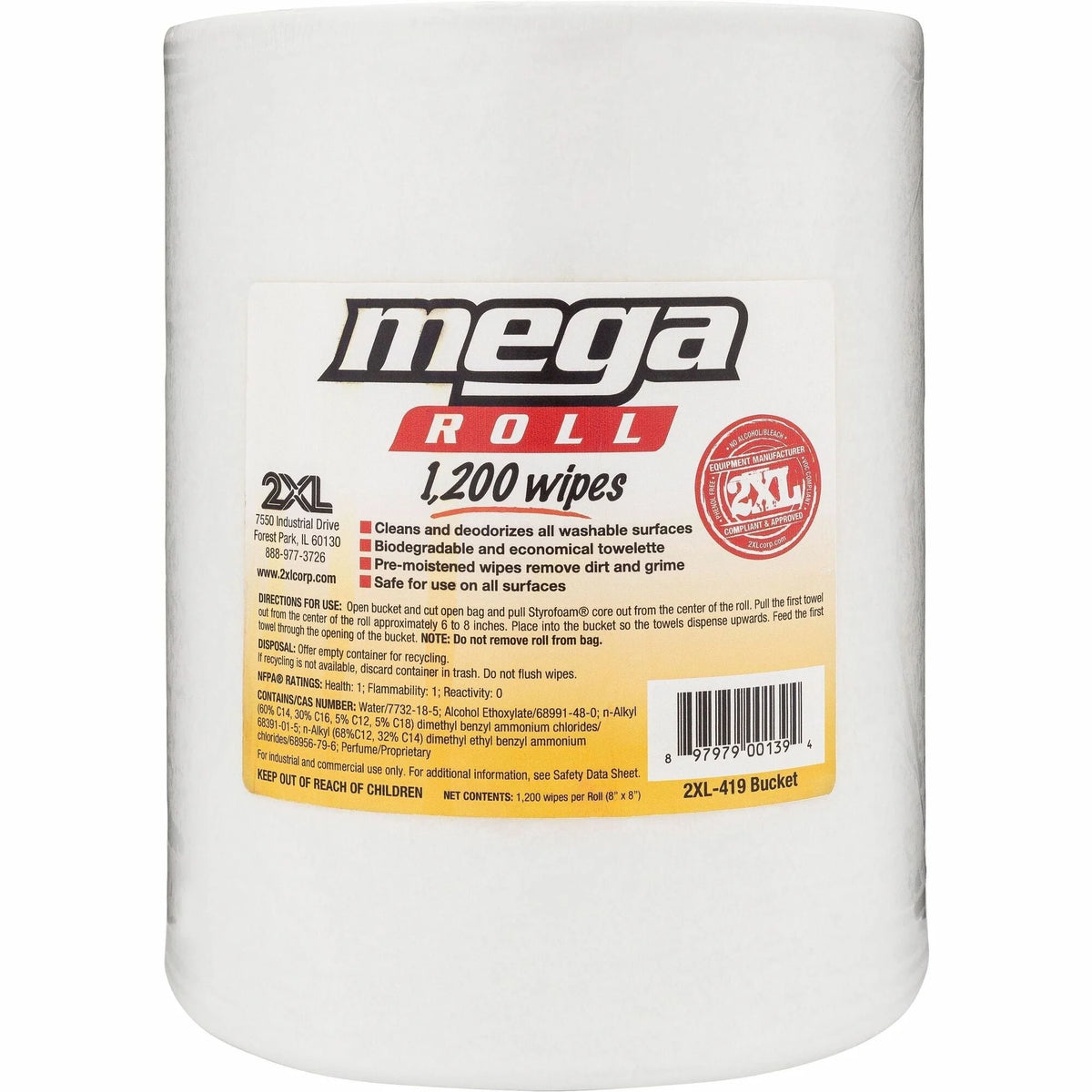 2XL Mega Roll Wipes Refill: White 8x8 - 1200 Rolls 1200/roll - Cleaning
