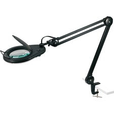 Lorell Magnifier Lamp with Clamp-On - 33’’ Height x 5.1’’ Width - 22 W Bulb - Glass Metal - Black - Lamps & Lighting