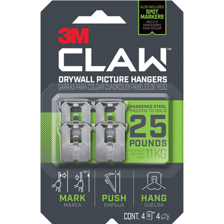 3M CLAW Drywall Picture Hanger - 25 lb (11.34 kg) Capacity - for Pictures Project Mirror Frame Art Home Decoration