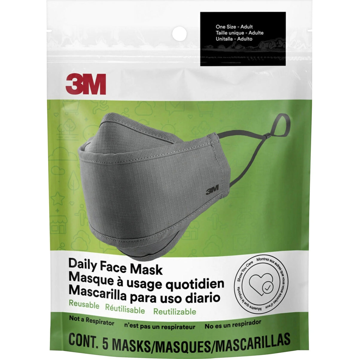 3M Daily Face Masks: Cotton Fabric Gray - Lightweight & Breathable - Multipurpose Masks