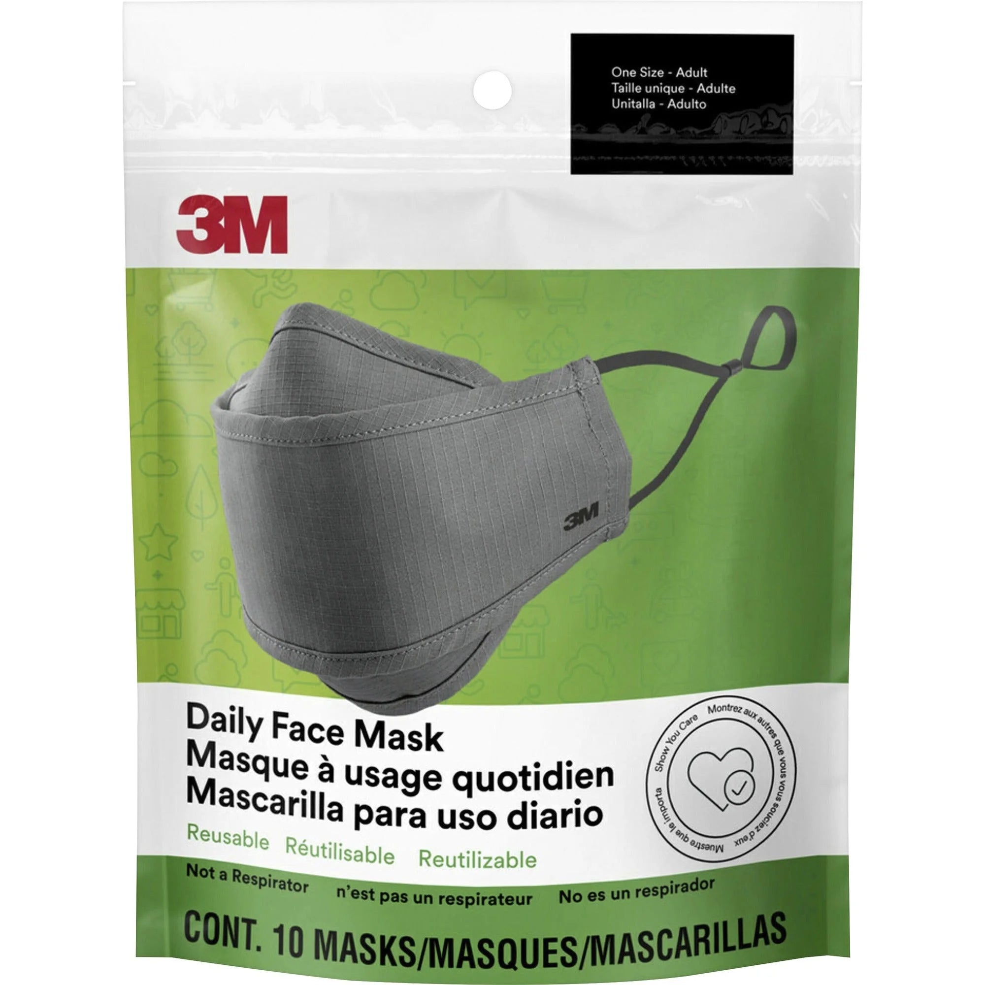 3M Daily Face Masks: Cotton Fabric Gray - Lightweight & Breathable - Multipurpose Masks