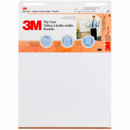 3M Flip Charts: Plain 40-Sheet Stapled Pack - Heavyweight Bleed-resistant - 25’’ x 30’’ - Easel Pads