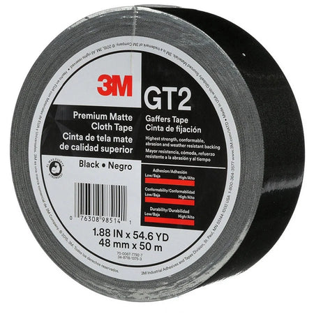 3M Gaffers Cloth Tape: 54.60 yd Length x 1.90’’ Width - Black Vinyl Tape - General Purpose/Office