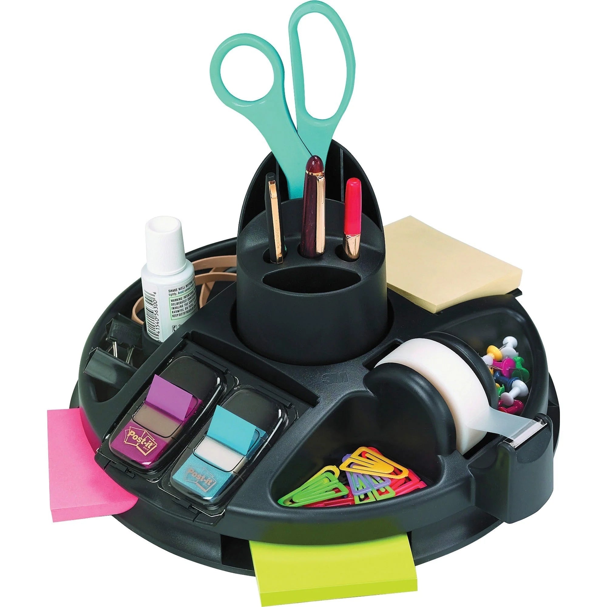 3M Rotary Desktop Organizer: Non-skid 15% Recycled Black Plastic - Catalog Racks/Reference Display