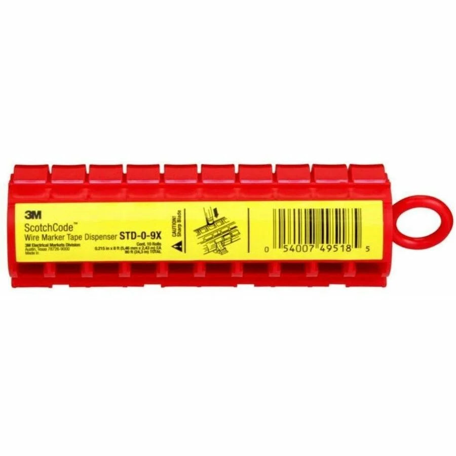 3M ScotchCode Wire Marker Tape Dispenser STD - 0.2’’ Width - White Red Transparent - Polyester Acrylic Plastic - 1 Each