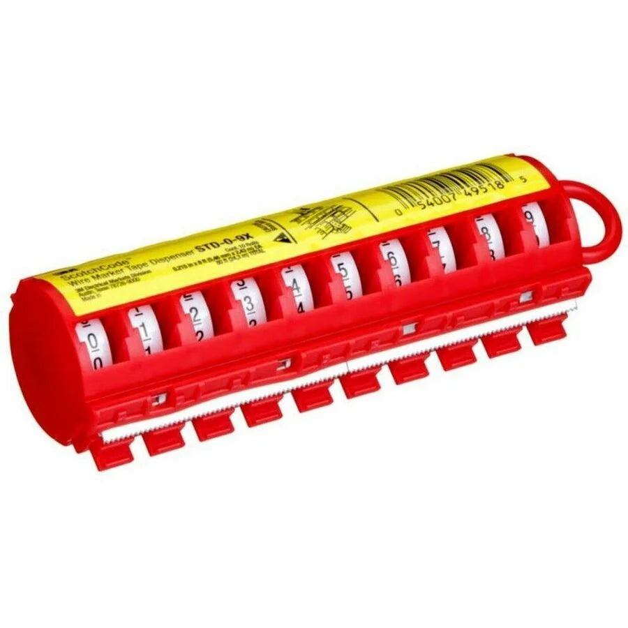 3M ScotchCode Wire Marker Tape Dispenser STD - 0.2’’ Width - White Red Transparent - Polyester Acrylic Plastic - 1 Each