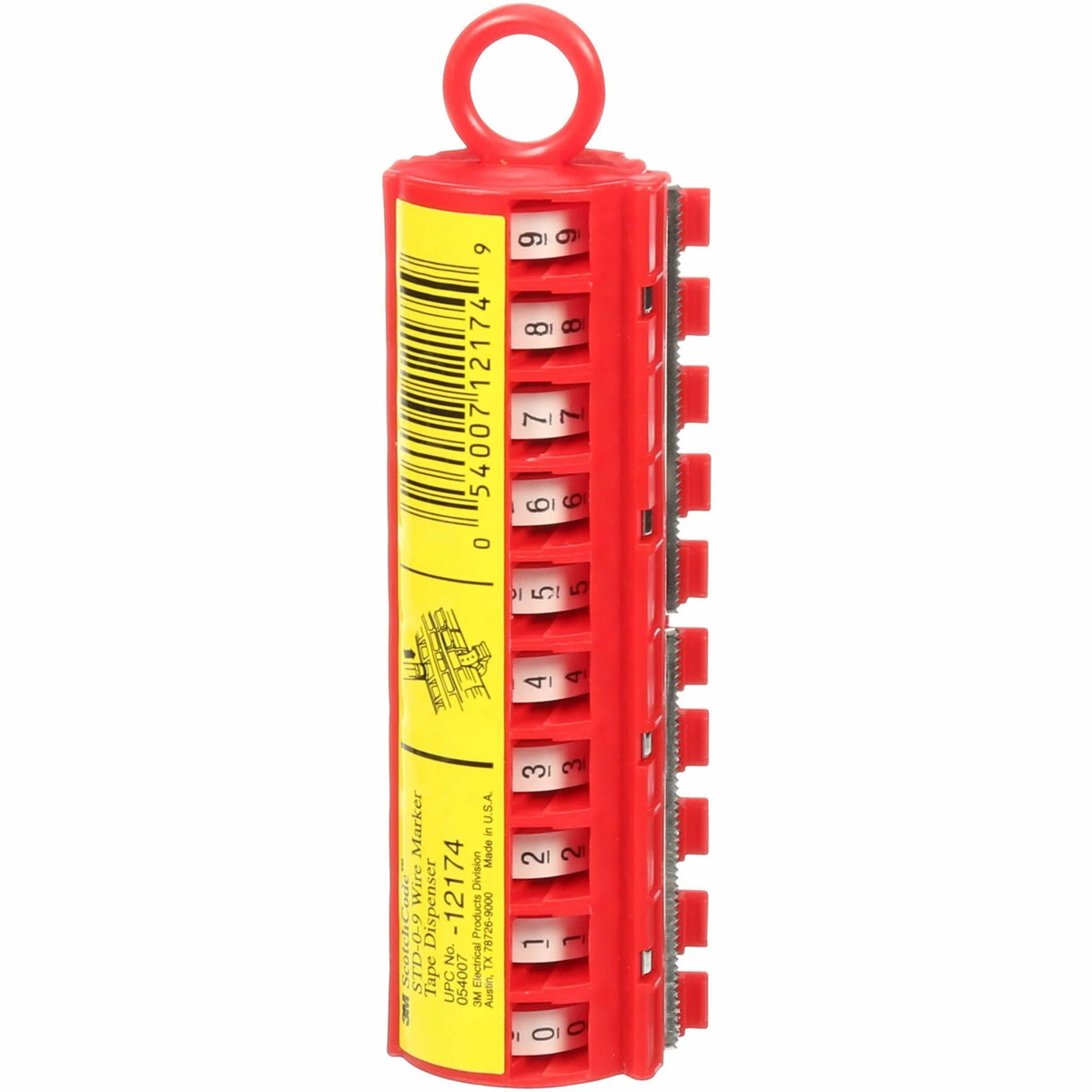 3M ScotchCode Wire Marker Tape Dispenser STD - 0.2’’ Width - White Red Transparent - Polyester Acrylic Plastic - 1 Each