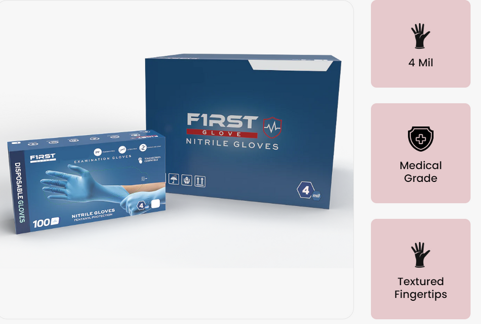 First Glove Blue Nitrile Gloves, 4 Mil, Small, CASE (1,000 gloves)