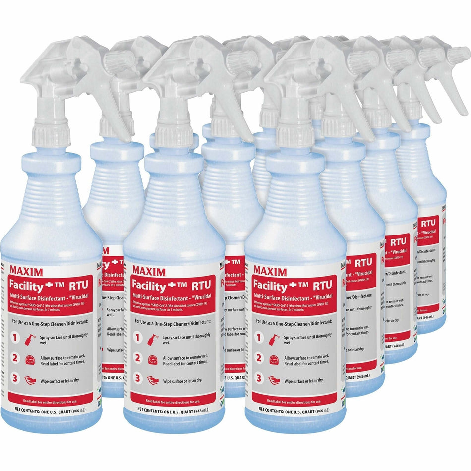 Maxim Facility+ Multi-Surface Disinfectant - Ready-To-Use - 32 fl oz (1 quart) - 12 / Carton