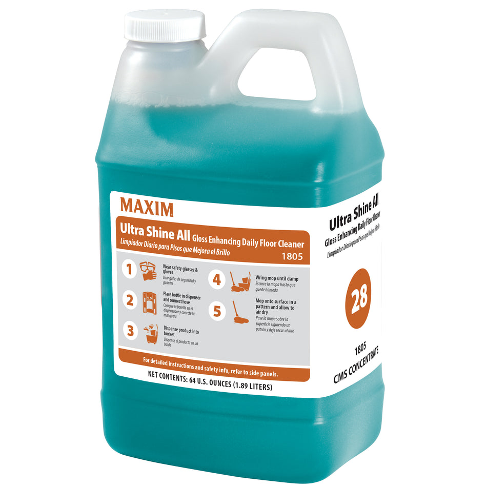 Maxim Ultra Shine All Daily Floor Cleaner Concentrate, 64 fl oz, 4/carton (replaces Super Mega Mop G)