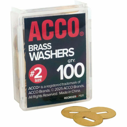 ACCO Brass Fastener Washers: 0.5’’ Diameter Corrosion Resistant - 100/Box - Paper Fasteners & Clamps
