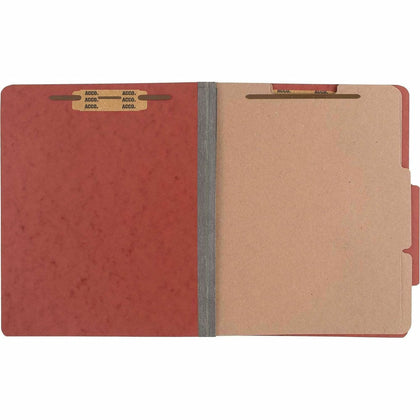 ACCO Earth Red Pressboard Classification Folders - 3’’ Capacity - 8 1/2’’ x 11’’ - 6 Fasteners - 2 Dividers - 10/Box