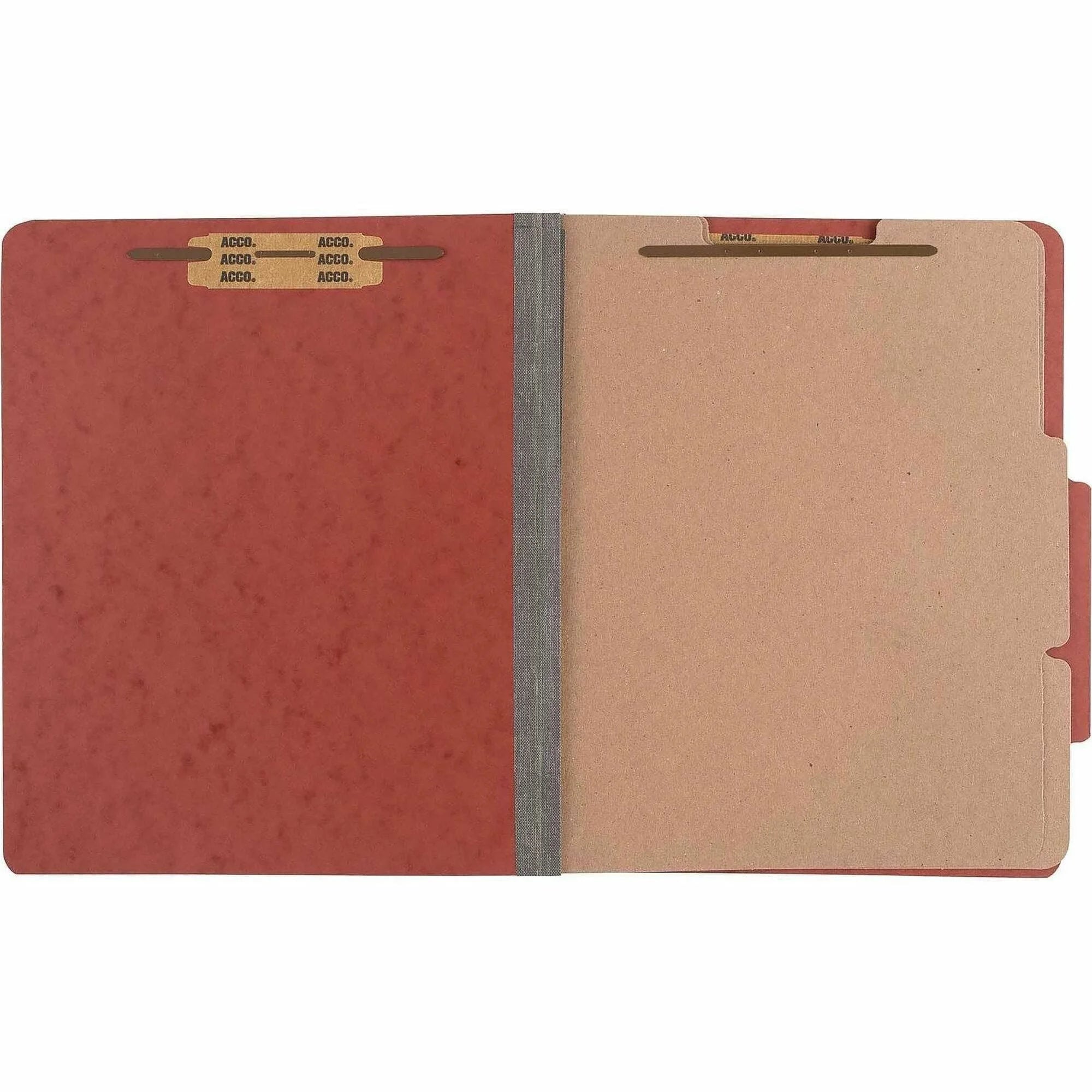 ACCO Earth Red Pressboard Classification Folders - 3’’ Capacity - 8 1/2’’ x 11’’ - 6 Fasteners - 2 Dividers - 10/Box