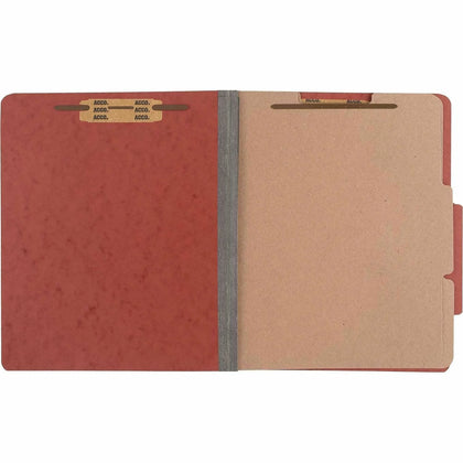 ACCO Earth Red Pressboard Classification Folders - 3’’ Capacity - 8 1/2’’ x 11’’ - 6 Fasteners - 2 Dividers - 10/Box