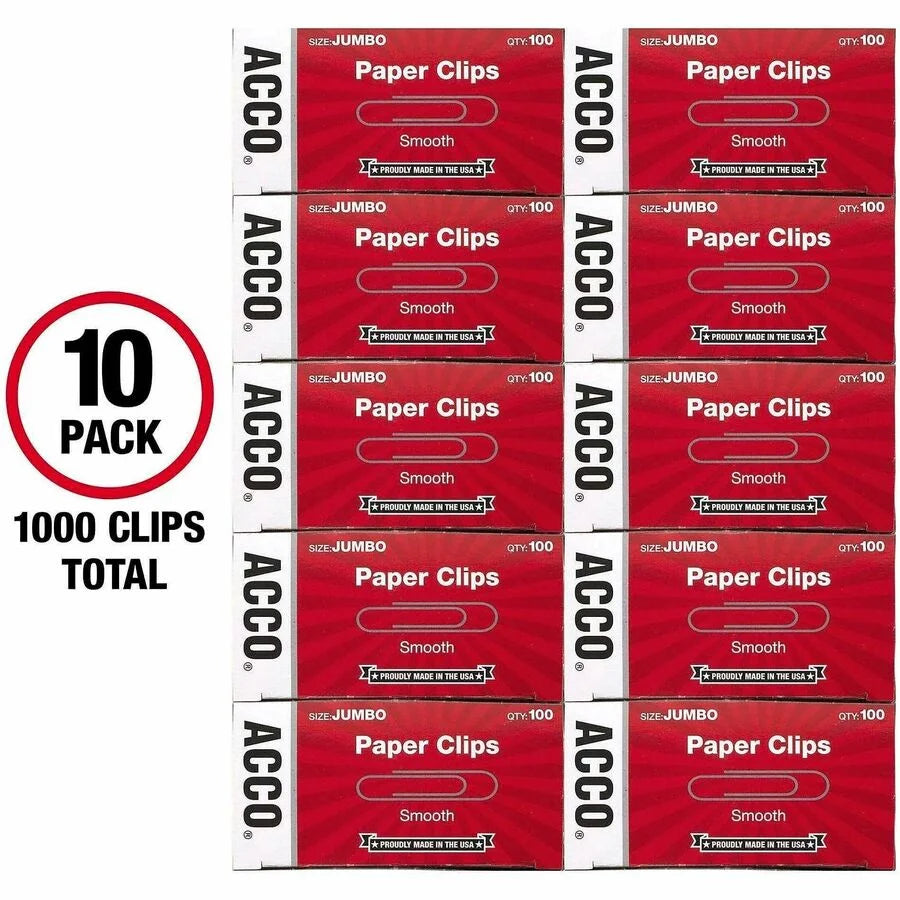 ACCO Economy Jumbo Paper Clips: Galvanized 2’’ Length 20 Sheet Capacity - Clips