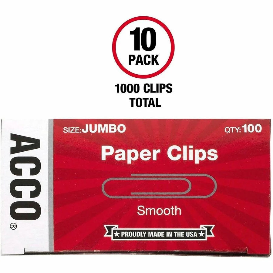 ACCO Economy Jumbo Paper Clips: Galvanized 2’’ Length 20 Sheet Capacity - Clips
