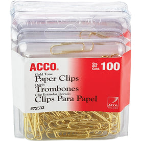 ACCO Gold Tone Paper Clips - Sturdy Flex-Resistant - 100/Box