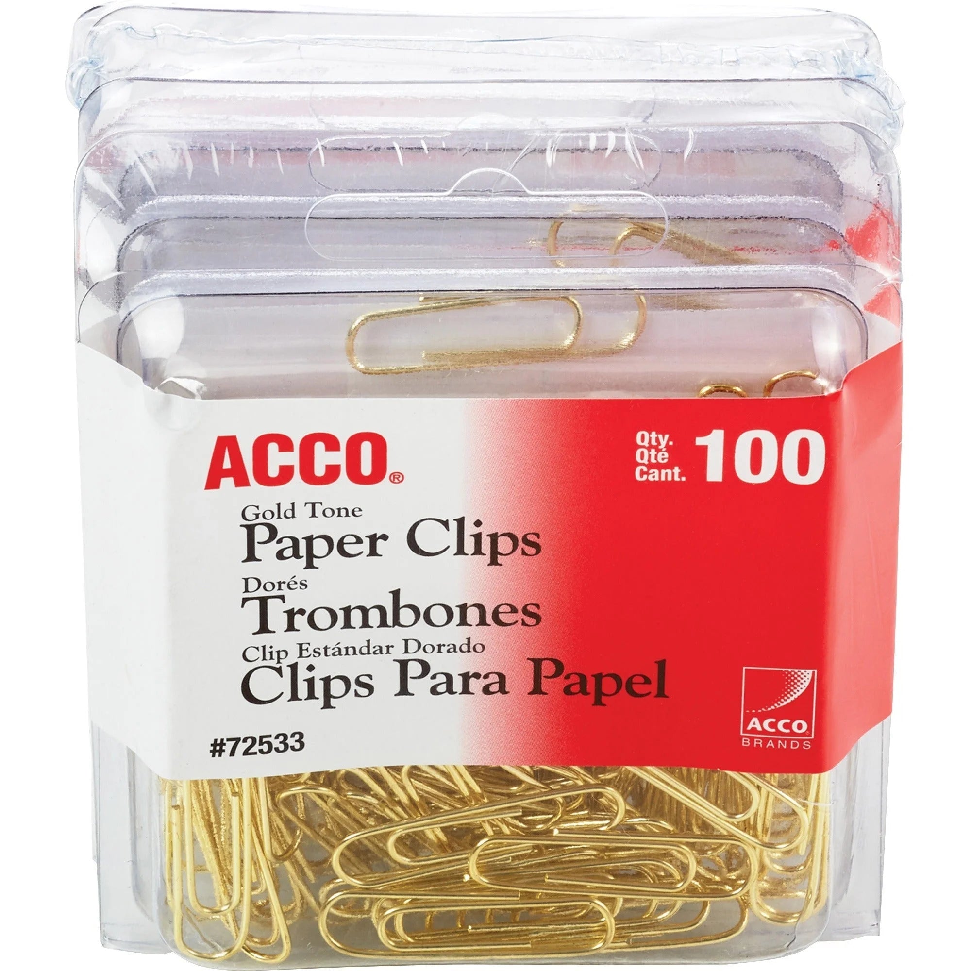 ACCO Gold Tone Paper Clips - Sturdy Flex-Resistant - 100/Box