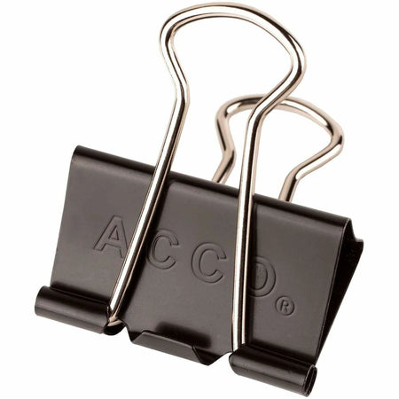 ACCO Medium Foldback Binder Clips: 1.3’’ Width 0.63’’ Capacity - Black Plastic & Steel - 1 Dozen - Bulldog Clips