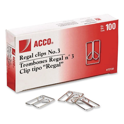 ACCO Regal Owl Paper Clips - Small & Medium - No. 3 - 1’’ Size - Strong Tear Resistant - Silver Steel - 100/Box