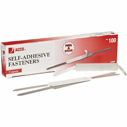 ACCO Self-Adhesive Fasteners: 2.70’’ Capacity Coined Edge - 100/Box - Paper Fasteners & Clamps