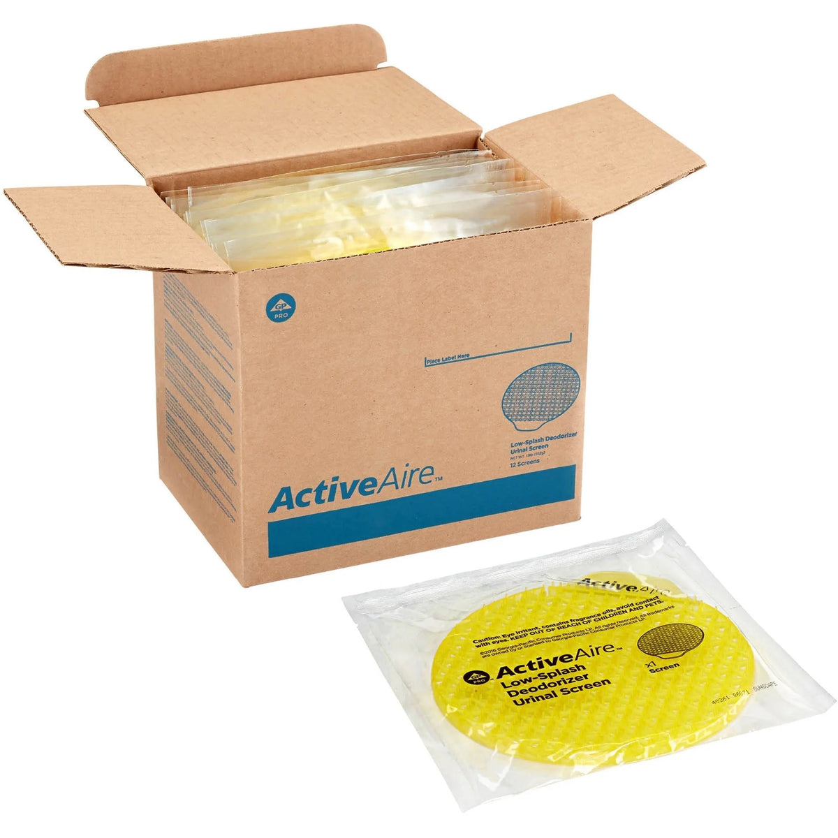 ActiveAire Urinal Screens: Low-Splash Deodorizer - 12/Carton - Yellow - Screens / Mats