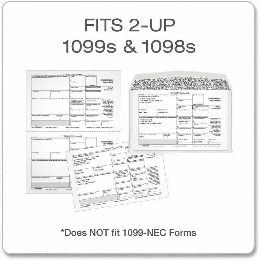 Adams 1098/1099 Tax Form Envelopes - White Gummed - 24/Pack - Specialty