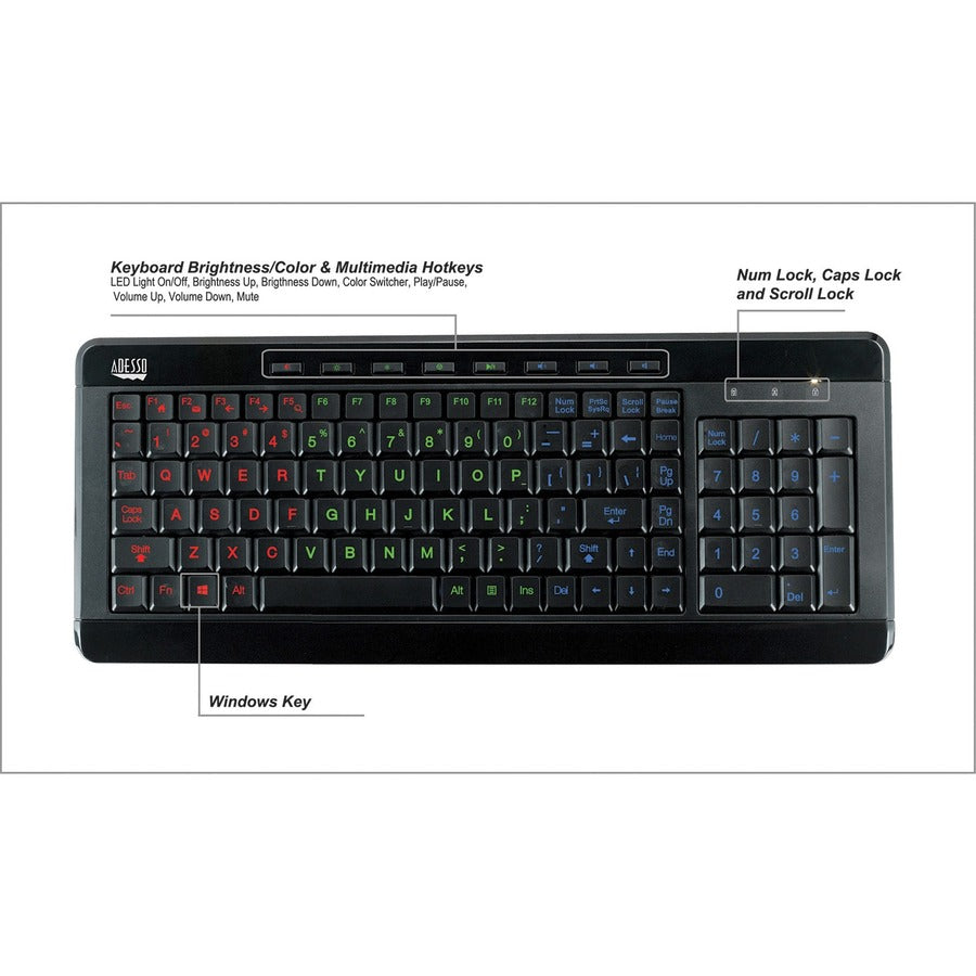 Adesso 3-Color Illuminated Compact Multimedia Keyboard - Alternate-Image7