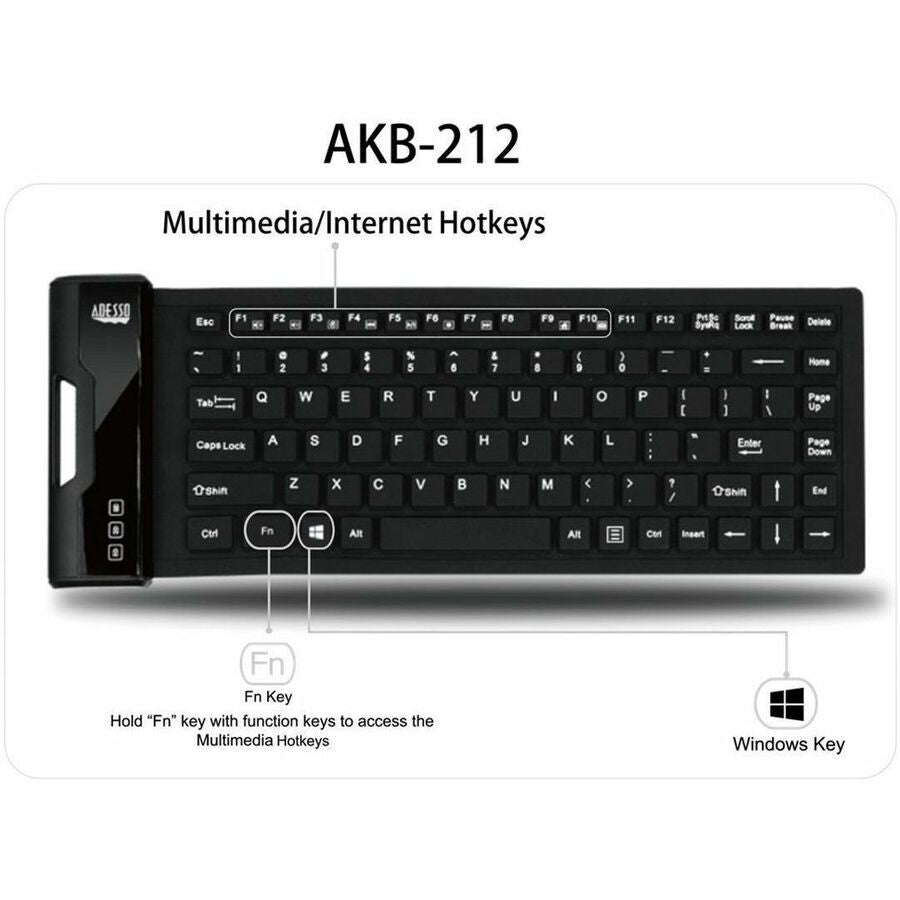 Adesso Antimicrobial Waterproof Flex Keyboard (Mini Size) - Alternate-Image1