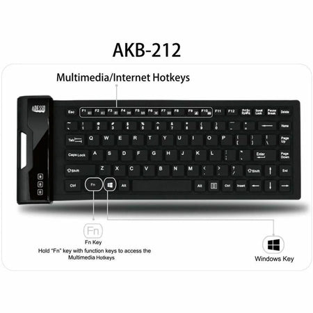 Adesso Mini Waterproof Flex Keyboard - USB Interface - 87 Key(s) - Industrial Silicon Rubber Keyswitch - Keyboards &