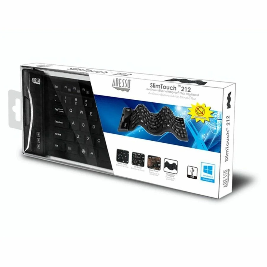 Adesso Mini Waterproof Flex Keyboard - USB Interface - 87 Key(s) - Industrial Silicon Rubber Keyswitch - Keyboards &