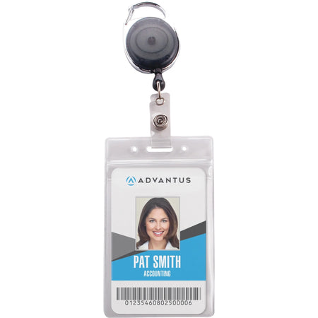 Advantus Badge Reel Holder Combo Pack - Durable Vinyl - Black/Clear - 10/Pack - ID Badges & Supplies