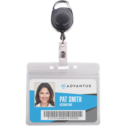 Advantus Badge Reel Holder Combo Pack - Horizontal Vinyl - Black/Clear - Durable - 10/Pack - ID Badges & Supplies