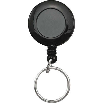 Advantus Clip-on Ring Retractable ID Reel - Black - Sturdy - 12/Box - Badges & Supplies
