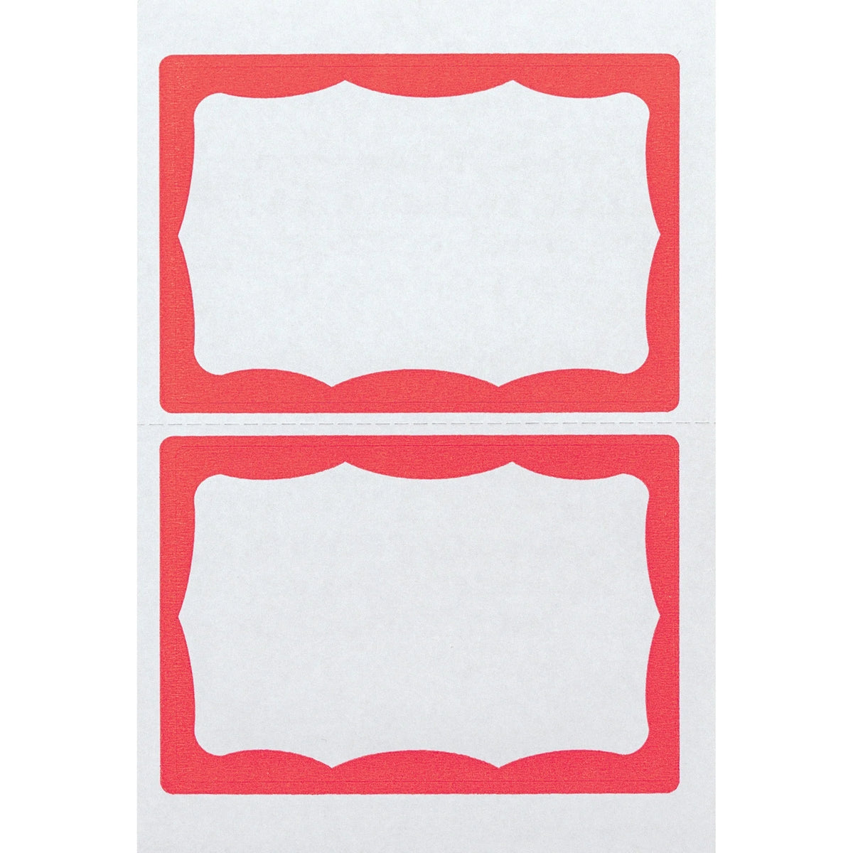 Advantus Color Border Adhesive Name Badges - White/Red Rectangle - 100/Box - ID & Supplies