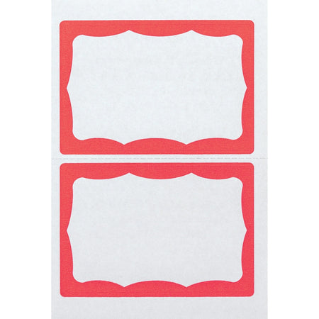 Advantus Color Border Adhesive Name Badges - White/Red Rectangle - 100/Box - ID & Supplies