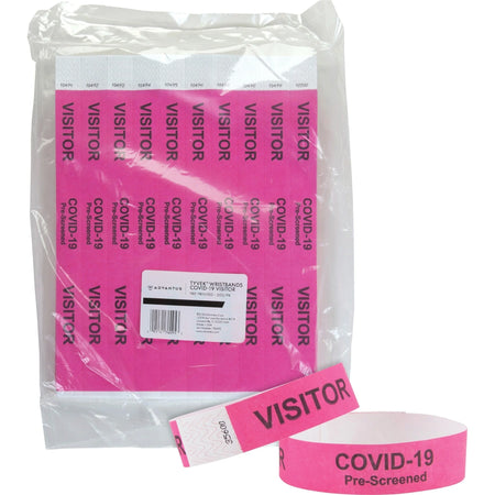 Advantus COVID Prescreened Visitor Wristbands - Pink Tyvek - 500 Pack - ID Badges & Supplies