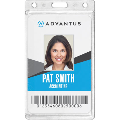 Advantus Frosted Vertical Rigid ID Holder - Securely Display Your 2.13’’ x 3.38’’ - 25/Box - Badges & Supplies