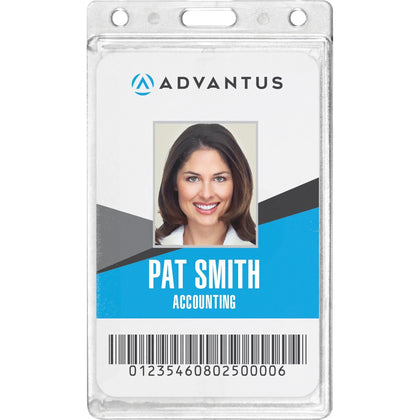 Advantus Frosted Vertical Rigid ID Holder - Securely Display Your 2.13’’ x 3.38’’ - 25/Box - Badges & Supplies