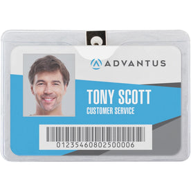 Advantus Horizontal Badge Holder: Clear Vinyl 4’’x3’’ - 50 Pack - ID Badges & Supplies