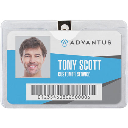 Advantus Horizontal Badge Holder: Clear Vinyl 4’’x3’’ - 50 Pack - ID Badges & Supplies