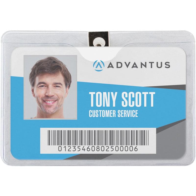 Advantus Horizontal Badge Holder: Clear Vinyl 4’’x3’’ - 50 Pack - ID Badges & Supplies