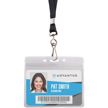 Advantus ID Holder/Lanyard Combo Pack - Horizontal Vinyl - Black/Clear - Durable - 20 - Badges & Supplies