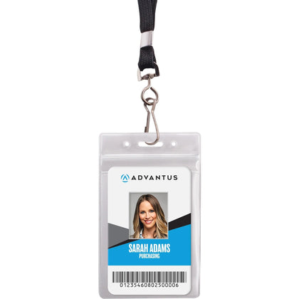 Advantus ID Holder/Lanyard Combo Pack - Vertical Vinyl - Black/Clear - Durable - 20 - Badges & Supplies