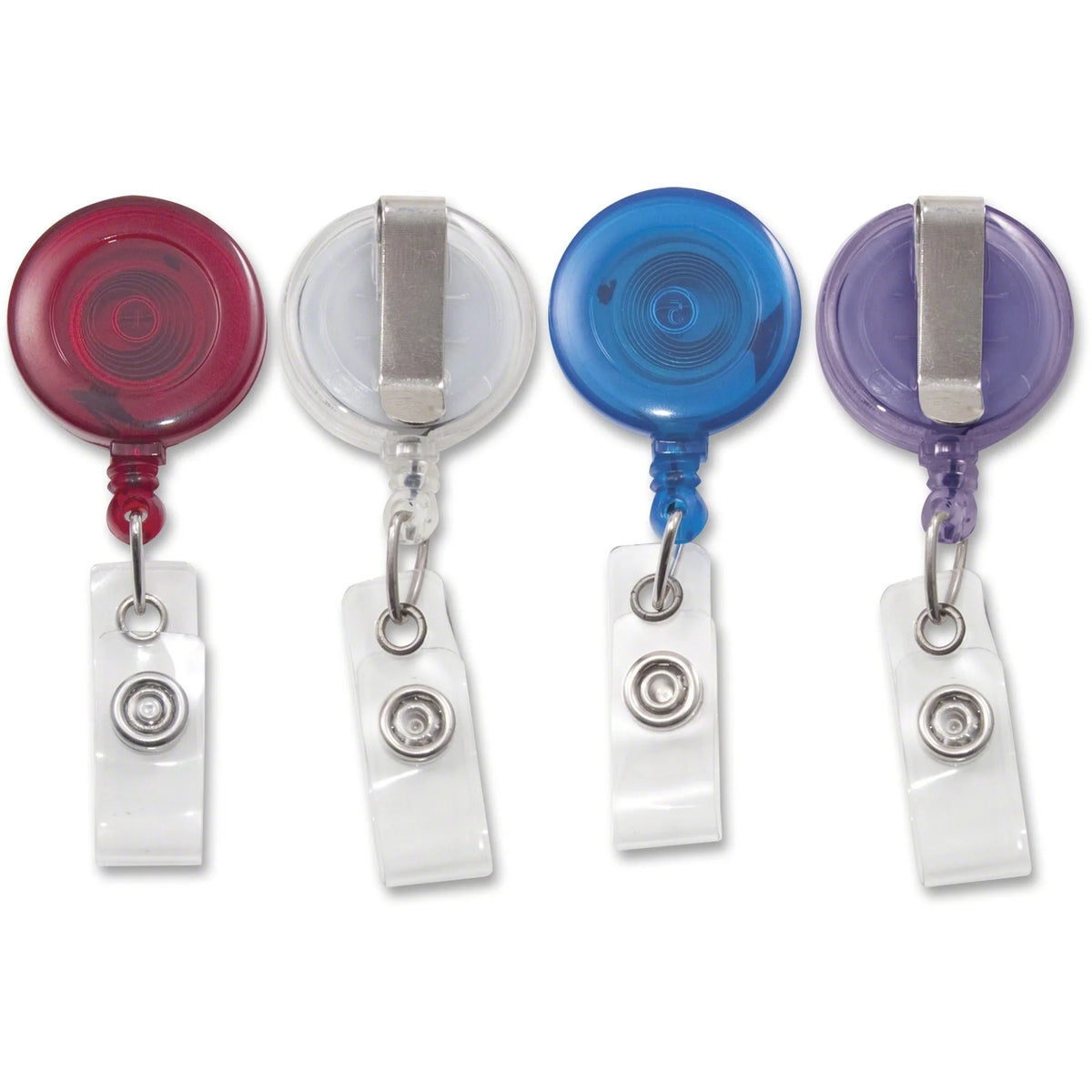 Advantus Retracting ID Card Reel: Translucent Assorted - 4 Pack - Badges & Supplies