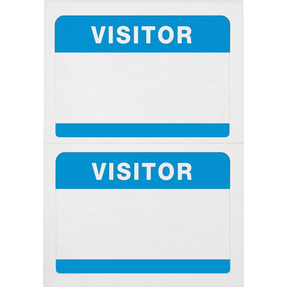 Advantus Self-Adhesive Visitor Badges: White & Blue - 100/Box - ID Badges Supplies